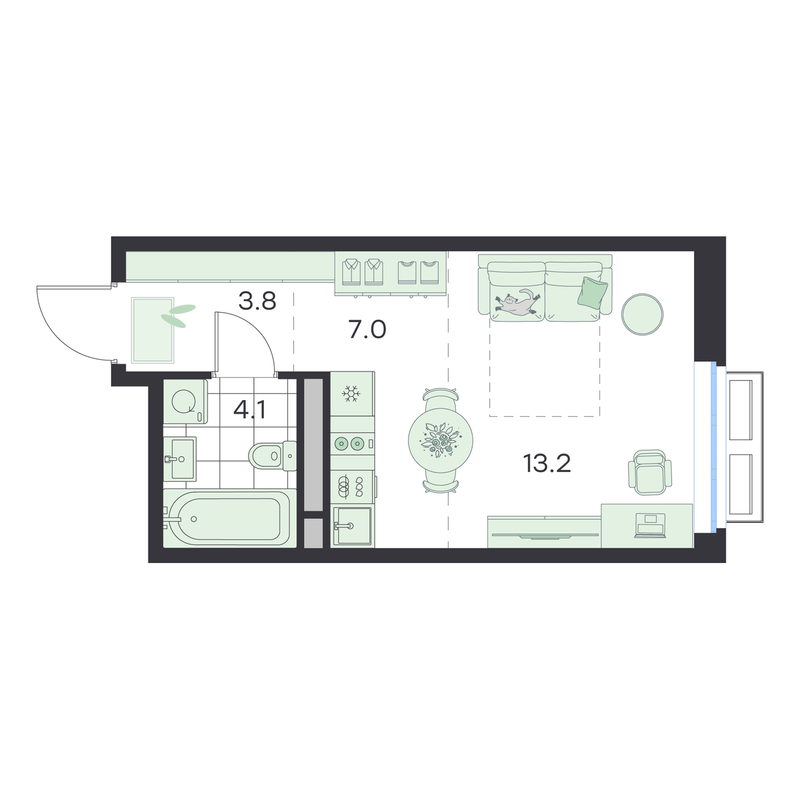 Студия 28,1 м²