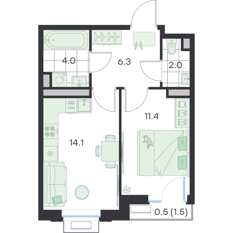 1 ккв 38,3 м²
