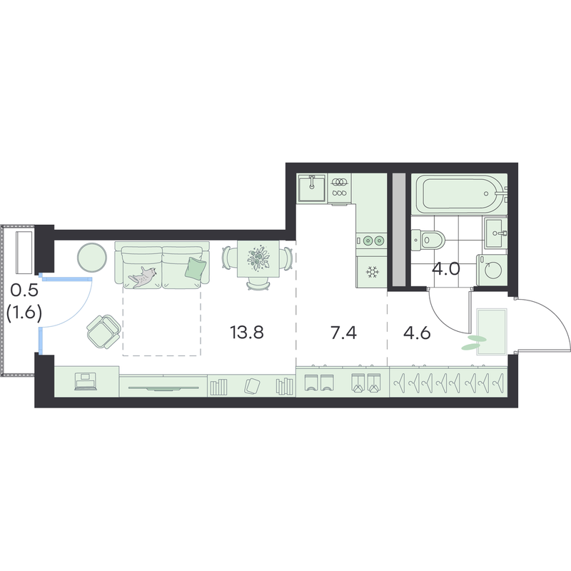 Студия 30,3 м²