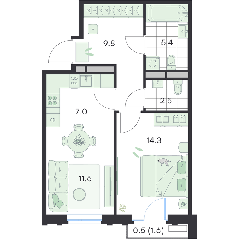 2 ккв (Евро) 51,2 м²