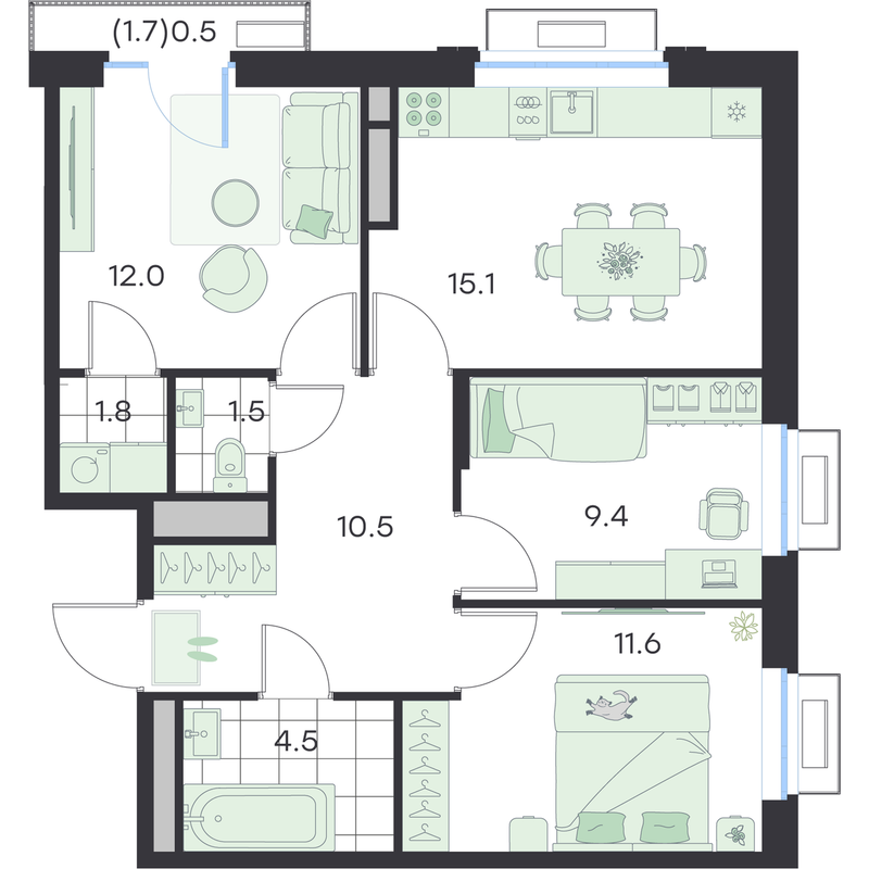 3 ккв 66,9 м²