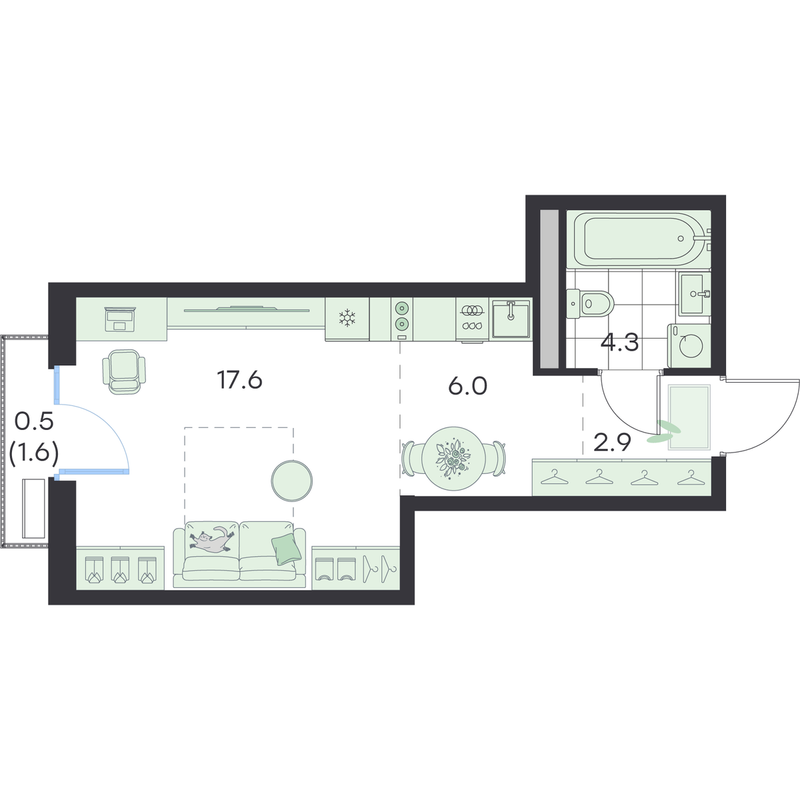 Студия 31,3 м²