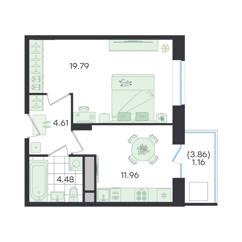 1 ккв 42 м²