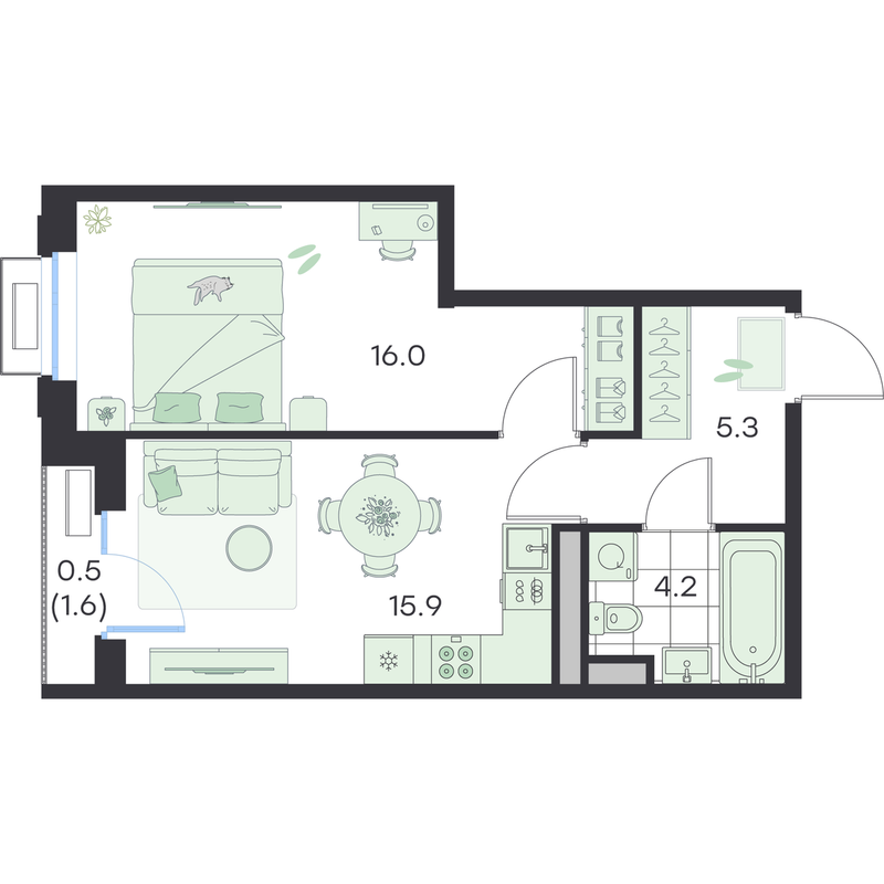 2 ккв (Евро) 41,9 м²