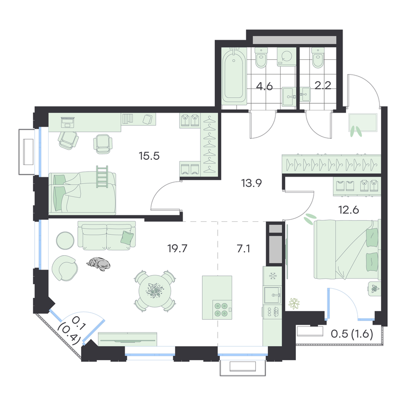 3 ккв (Евро) 76,2 м²