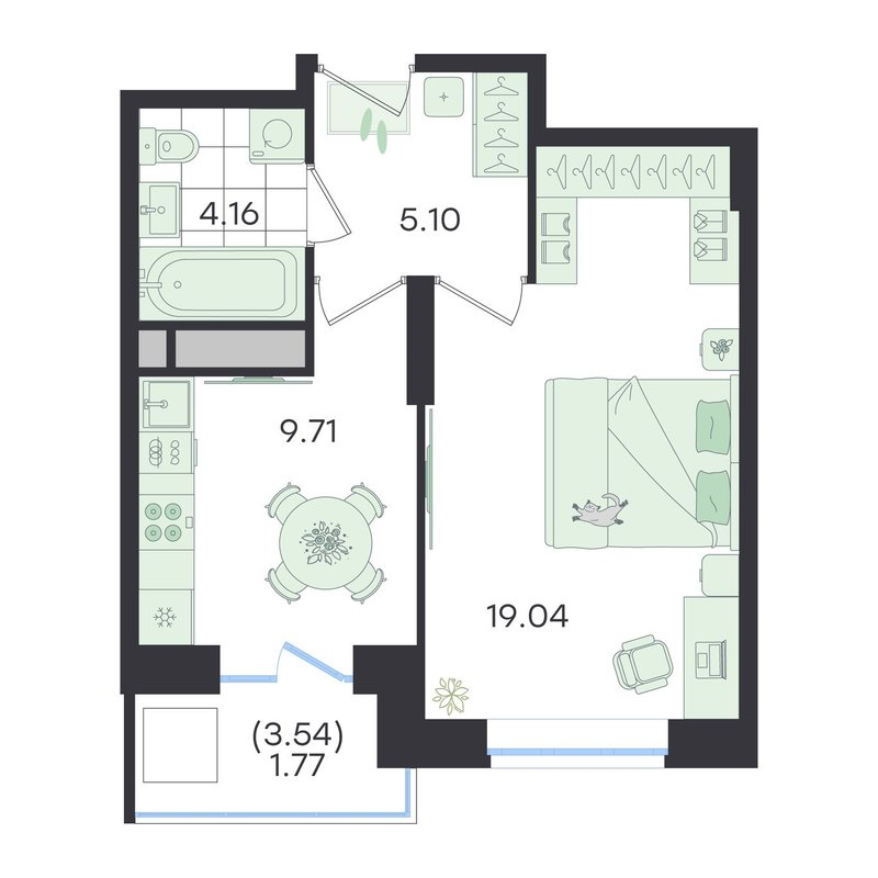 1 ккв 39,8 м²
