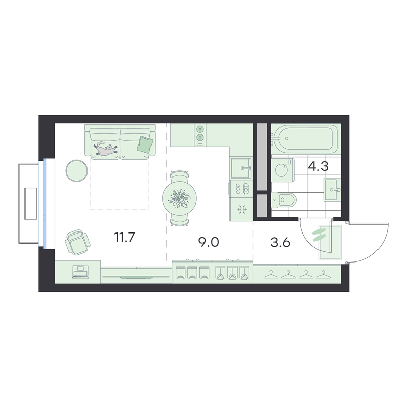 Студия 28,6 м²