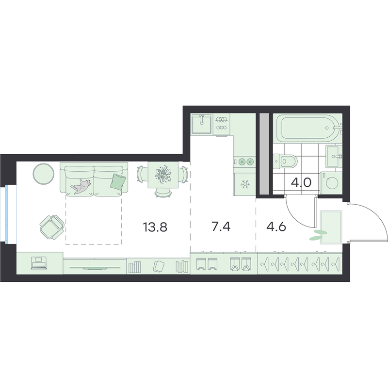 Студия 29,8 м²