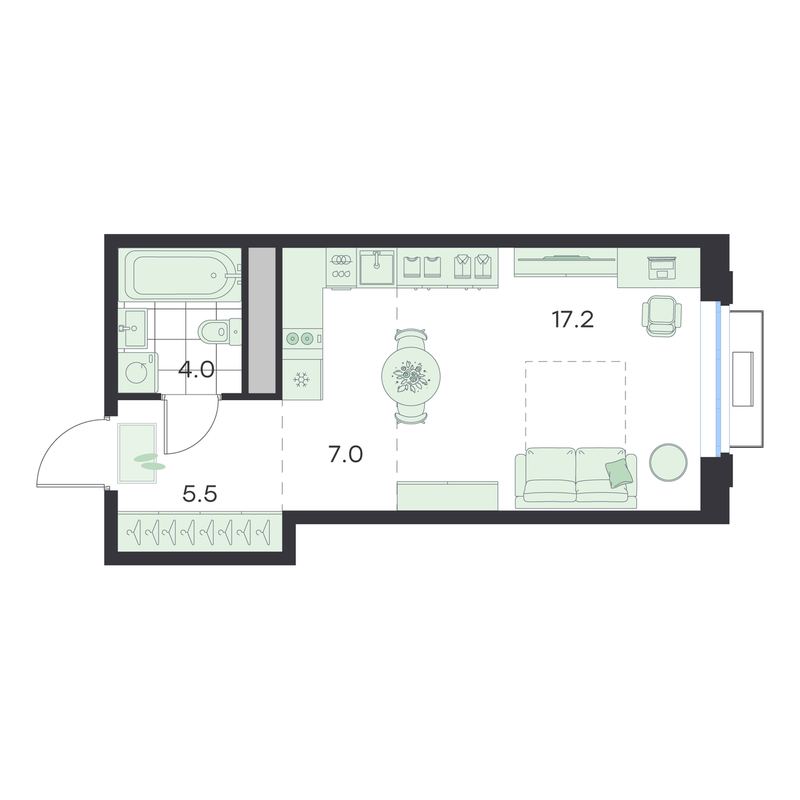 Студия 33,7 м²