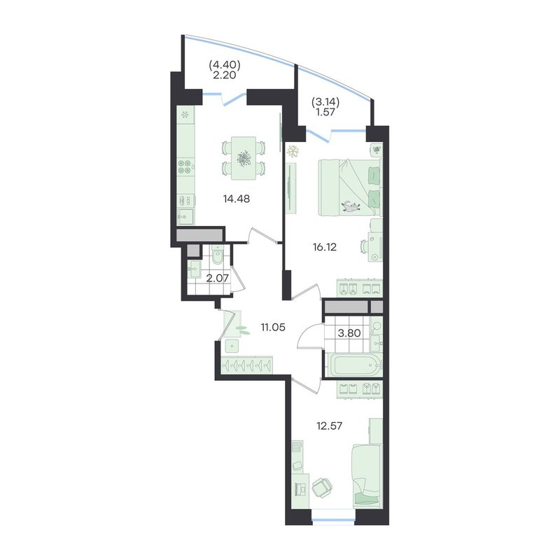 2 ккв 63,9 м²