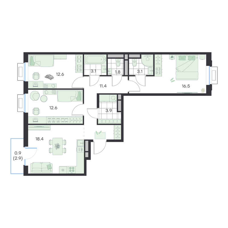 4 ккв (Евро) 84,3 м²