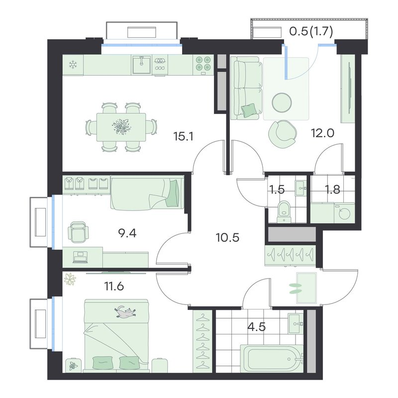 4 ккв (Евро) 66,9 м²