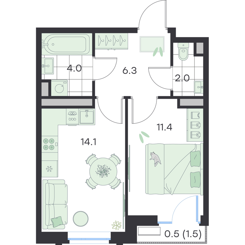 1 ккв 38,3 м²