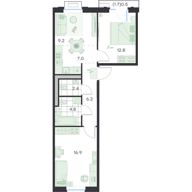 3 ккв (Евро) 59,8 м²