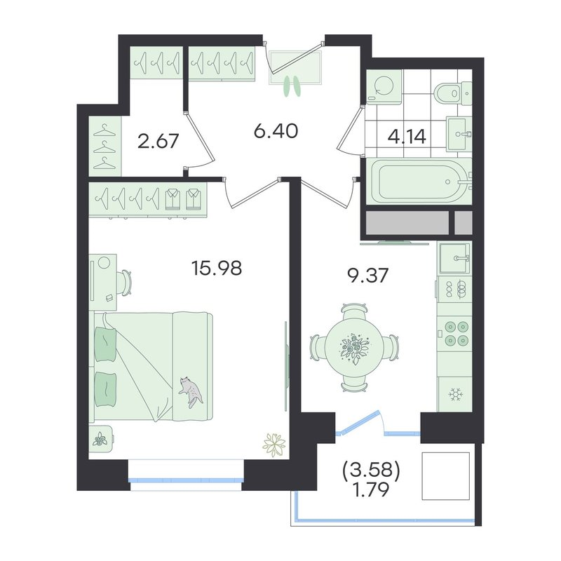 1 ккв 40,4 м²