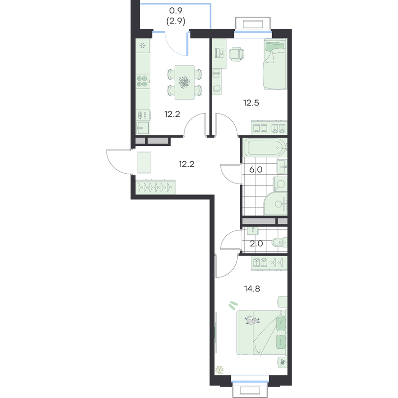 2 ккв 61,2 м²