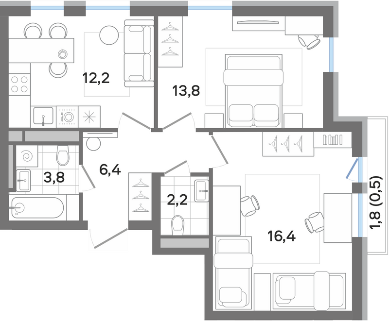 2 ккв 55,1 м²