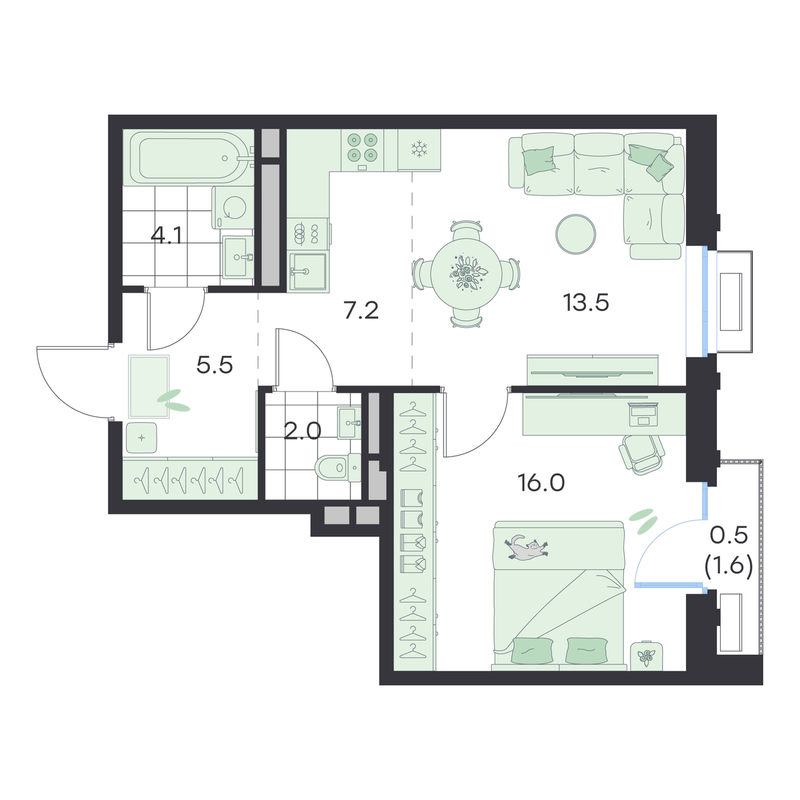 2 ккв (Евро) 48,8 м²