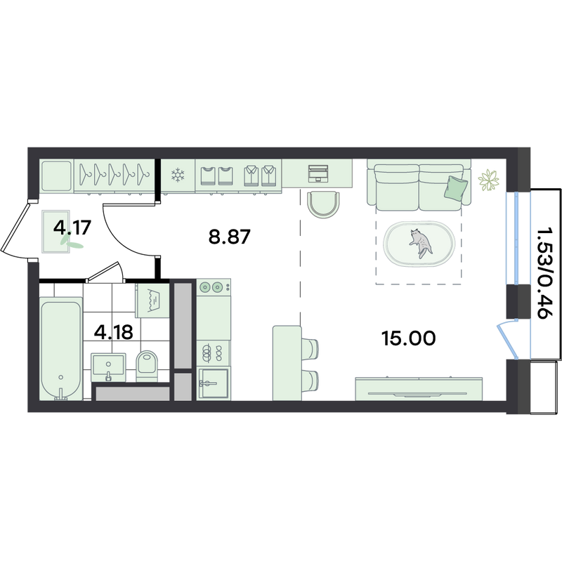 Студия 32,8 м²