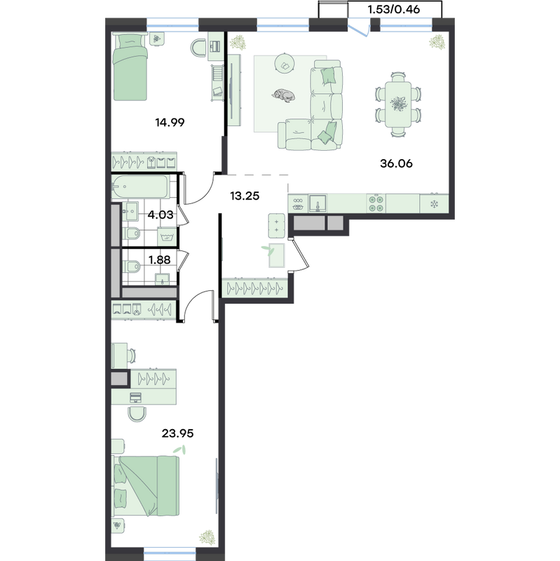 3 ккв (Евро) 94,1 м²