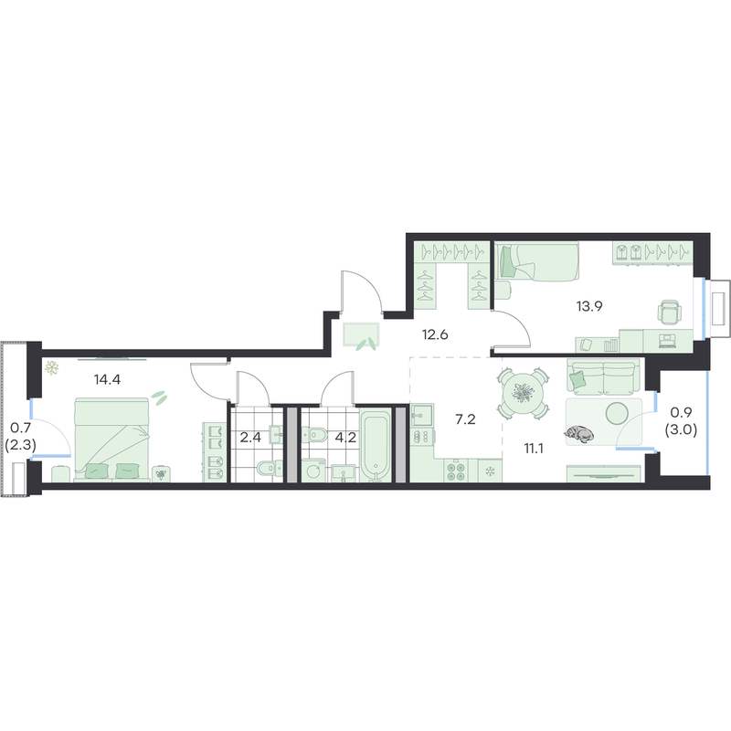 3 ккв (Евро) 68 м²