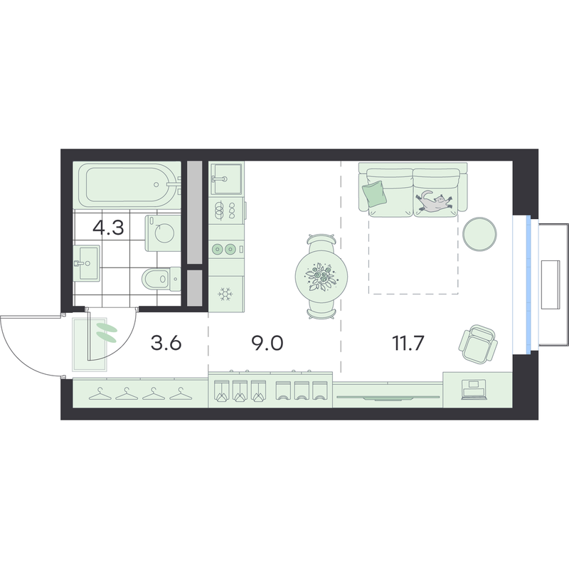 Студия 28,6 м²