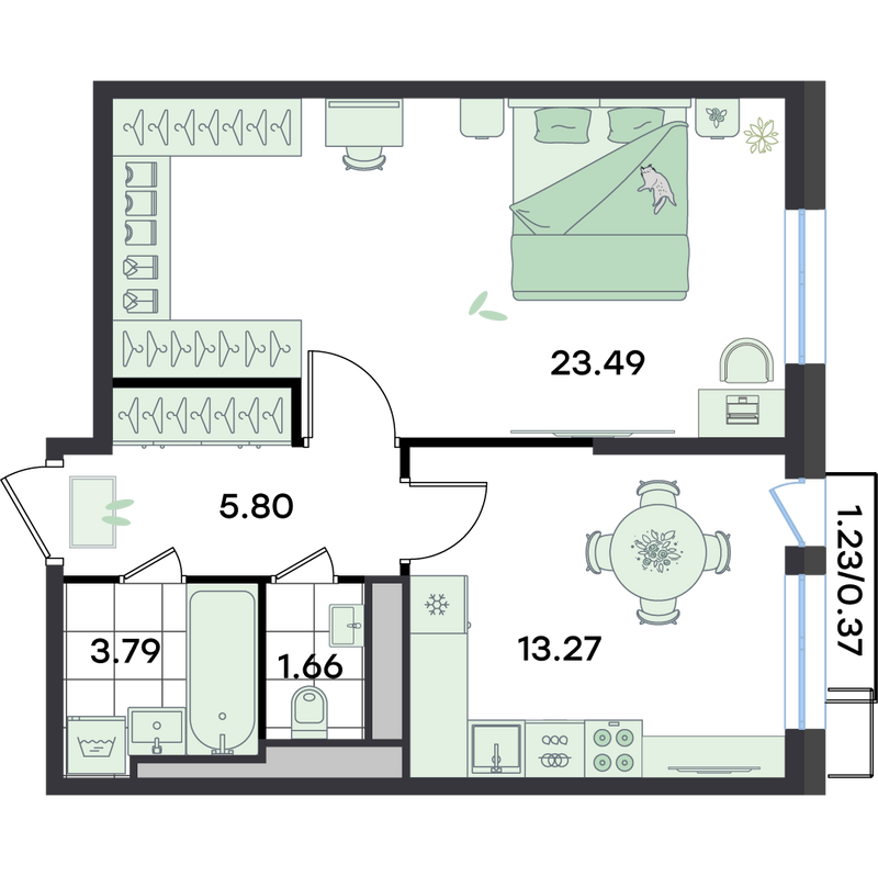 1 ккв 48,5 м²