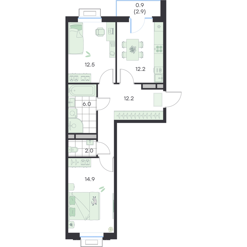 2 ккв 61,3 м²