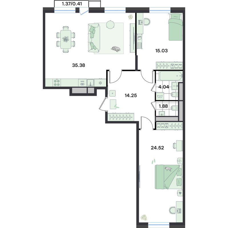 3 ккв (Евро) 95,1 м²
