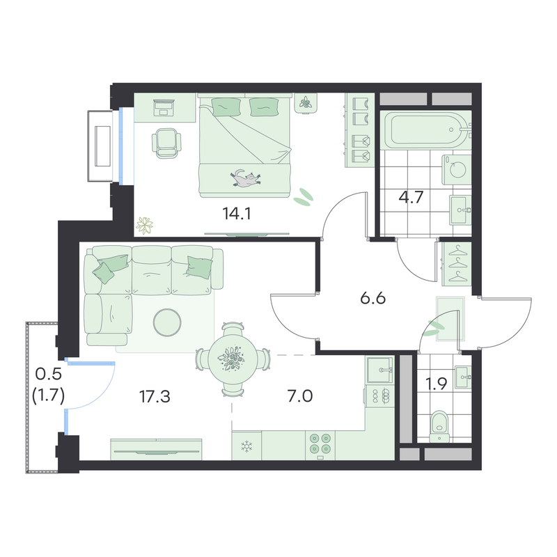 2 ккв (Евро) 52,1 м²