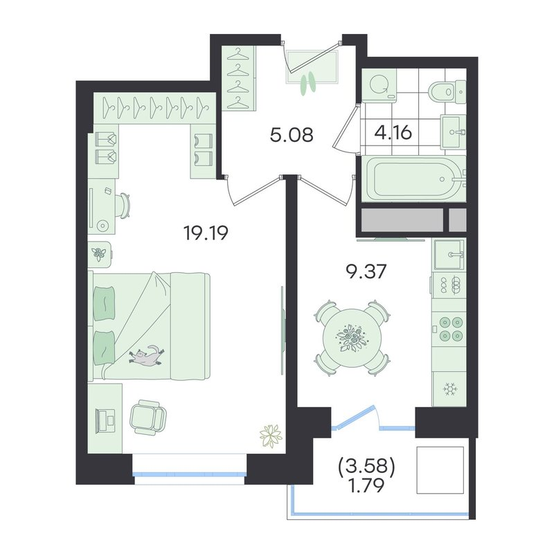 1 ккв 39,6 м²