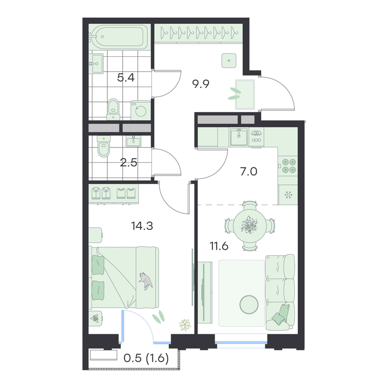 2 ккв (Евро) 51,2 м²