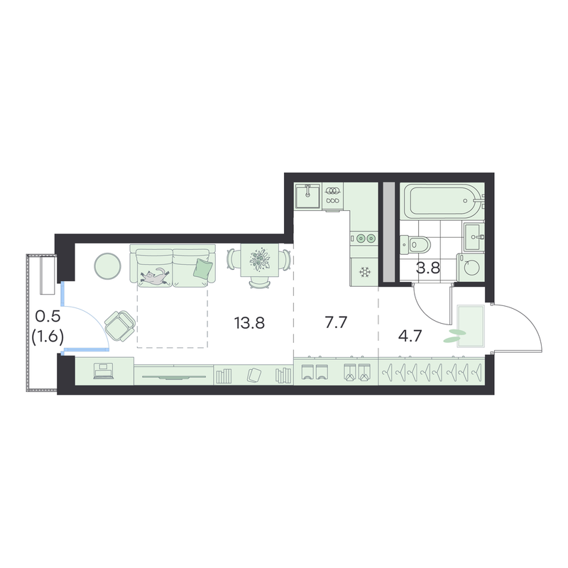 Студия 30,5 м²