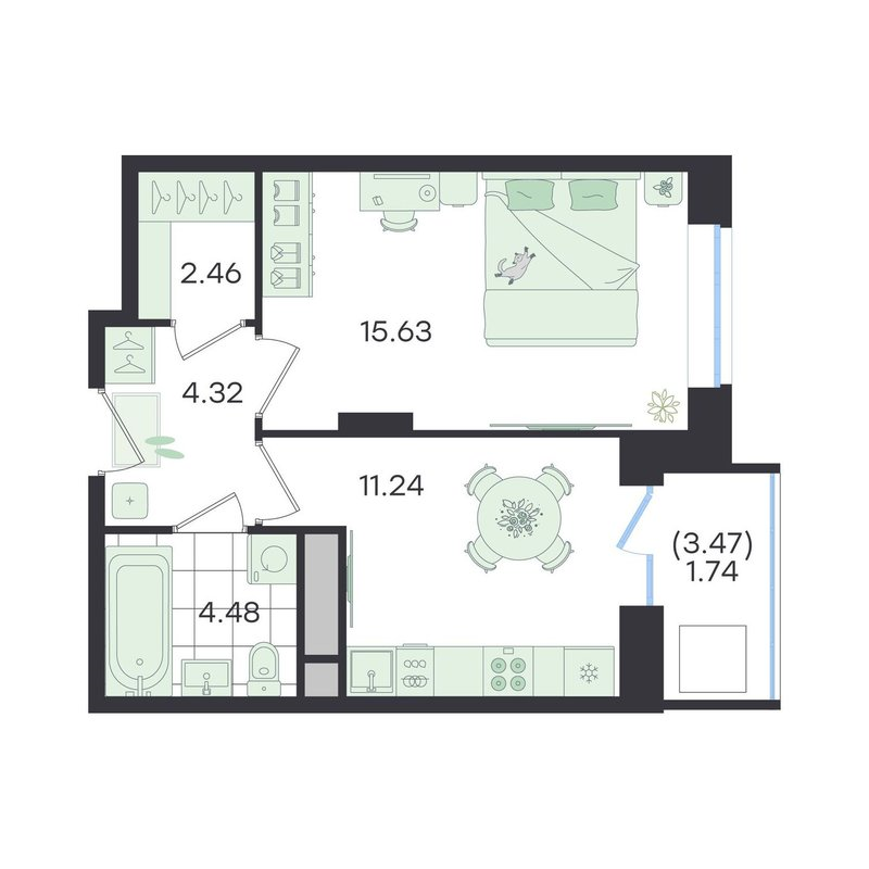 1 ккв 39,9 м²