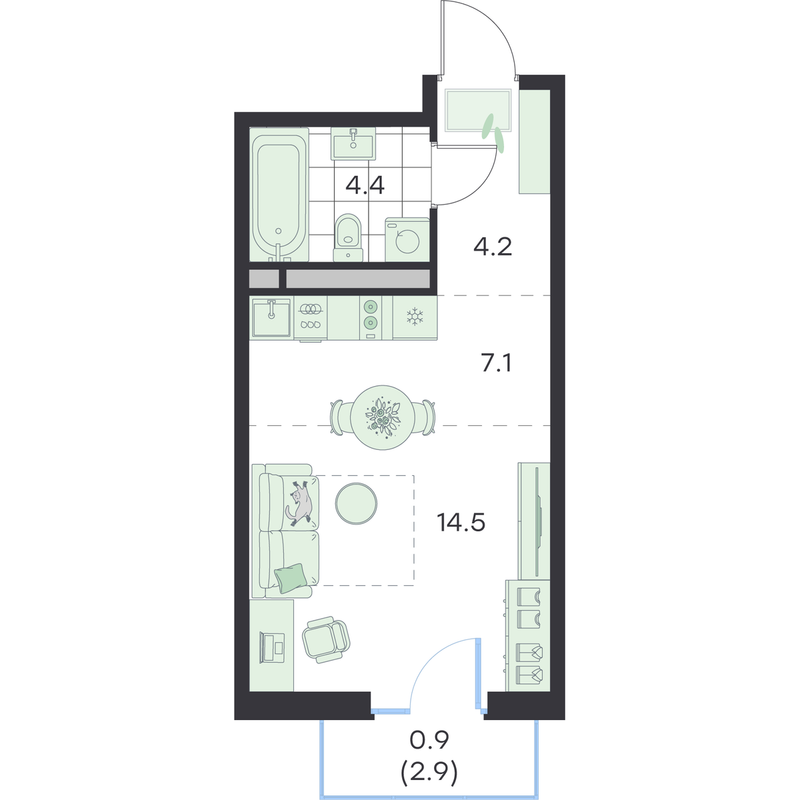 Студия 31,1 м²