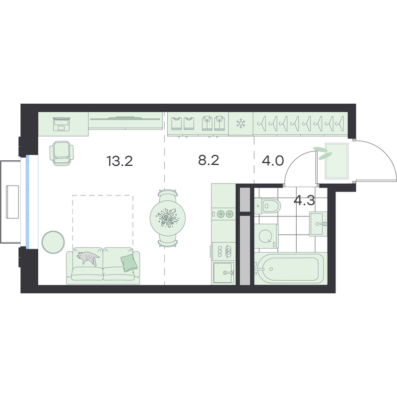 Студия 29,7 м²