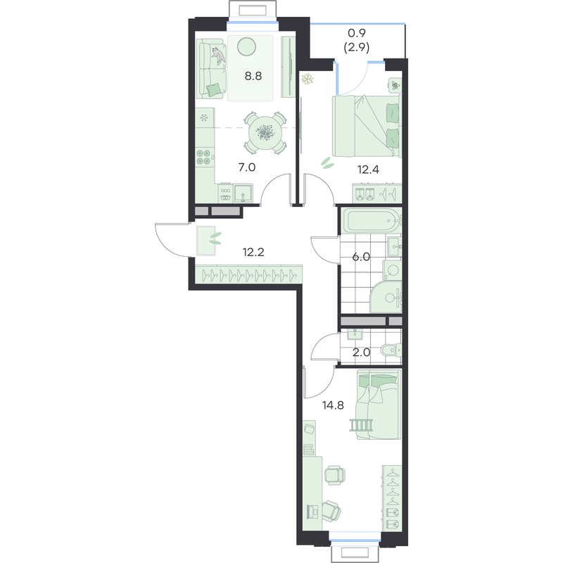 3 ккв (Евро) 64,7 м²