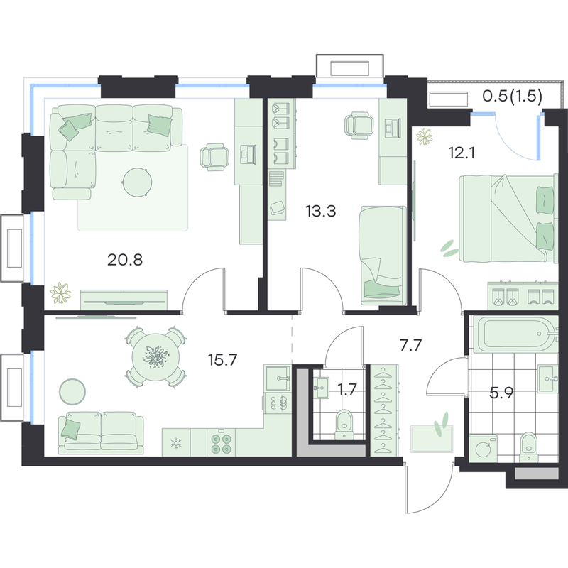 4 ккв (Евро) 77,7 м²