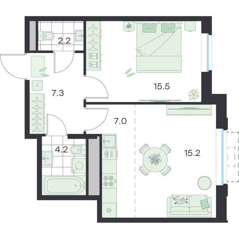 2 ккв (Евро) 51,4 м²
