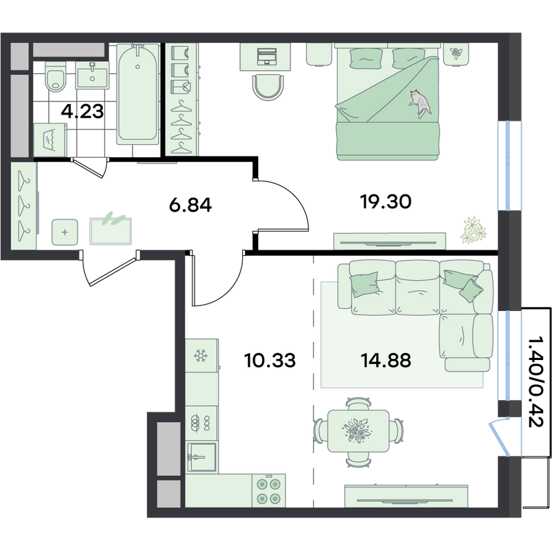 2 ккв (Евро) 55,9 м²