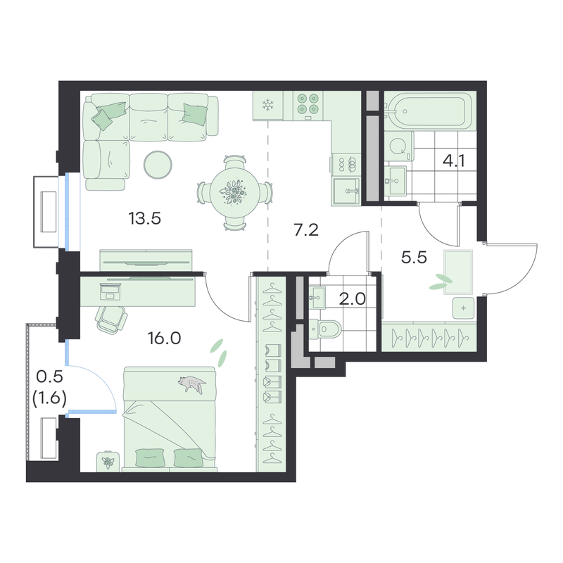 2 ккв (Евро) 48,8 м²