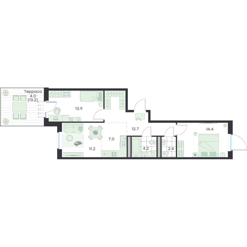 3 ккв (Евро) 69,8 м²