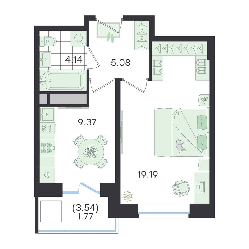 1 ккв 39,6 м²