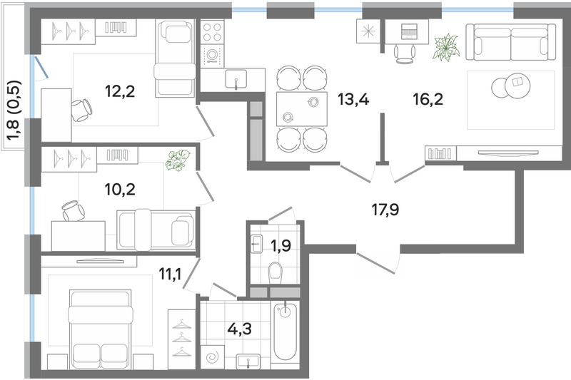 4 ккв (Евро) 88,8 м²