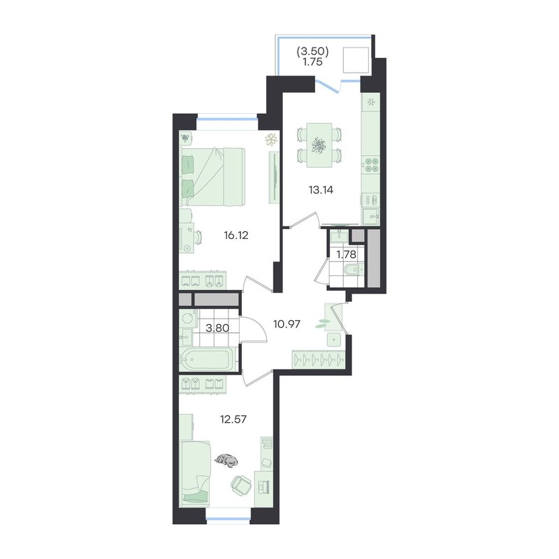 2 ккв 60,1 м²