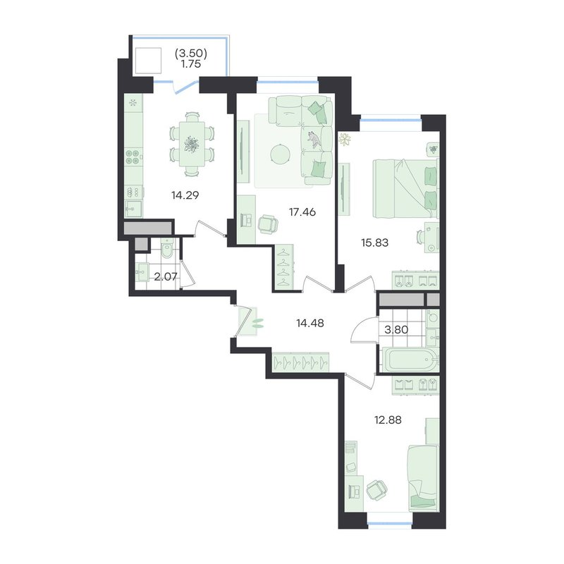3 ккв 82,6 м²