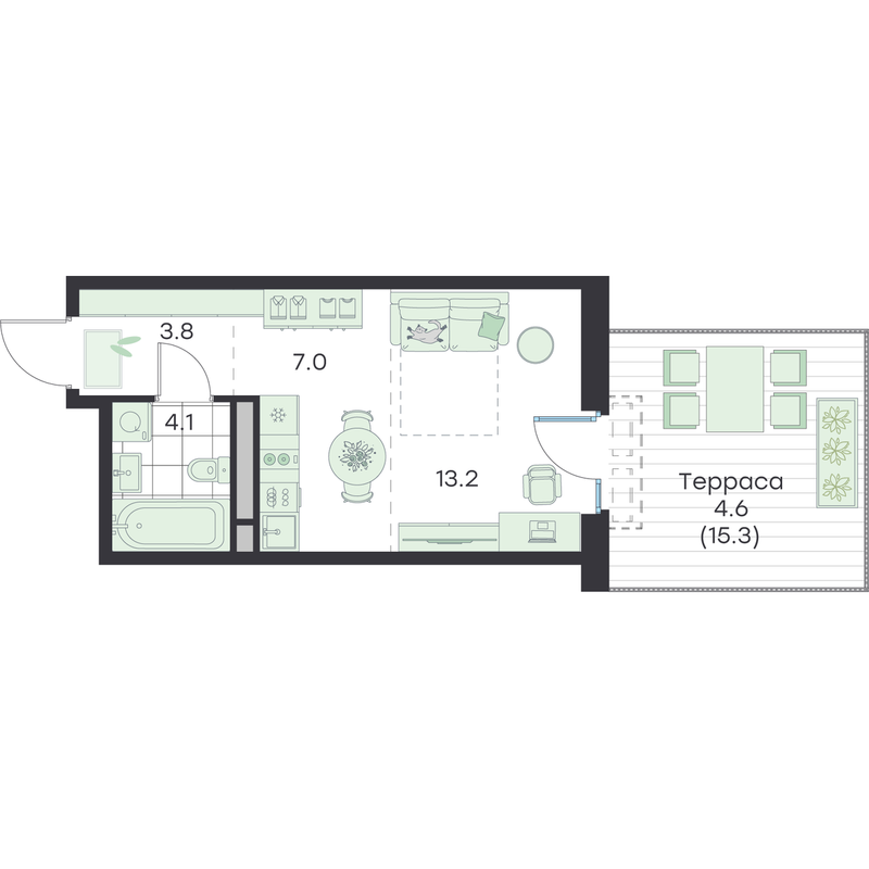Студия 32,7 м²