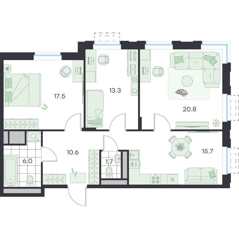 4 ккв (Евро) 85,6 м²