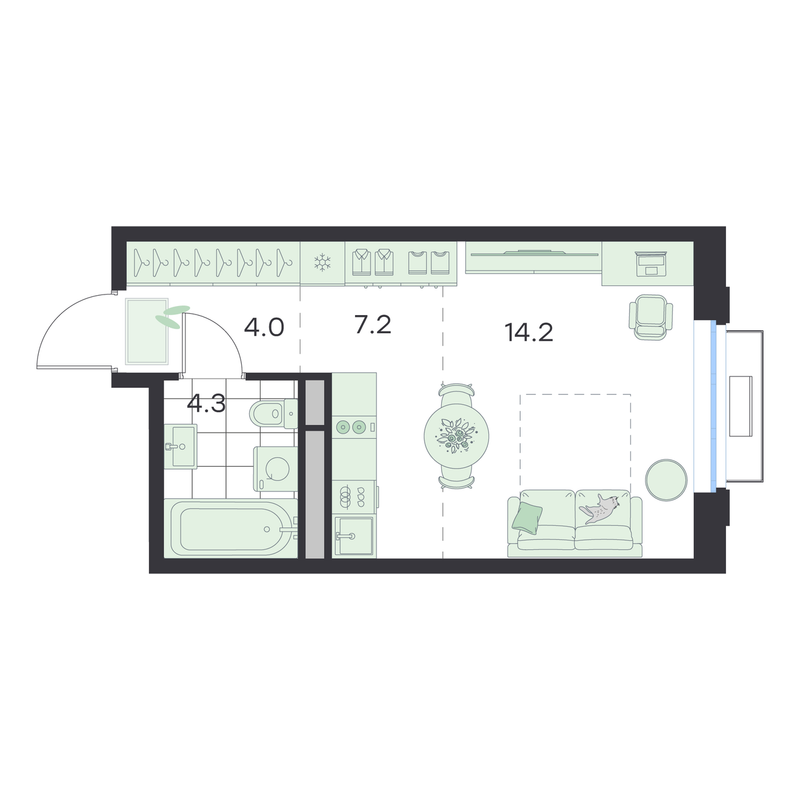 Студия 29,7 м²