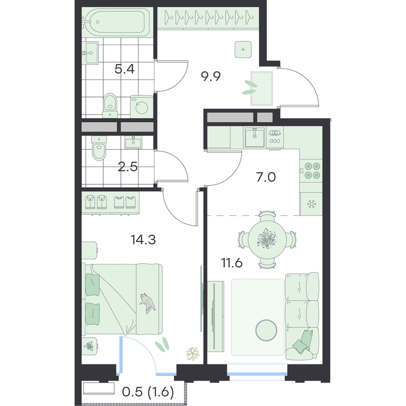 2 ккв (Евро) 51,2 м²